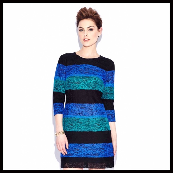 3/4 SLEEVES LACE KNIT SHIFT MINI DRESS A2c - Picture 5 of 7